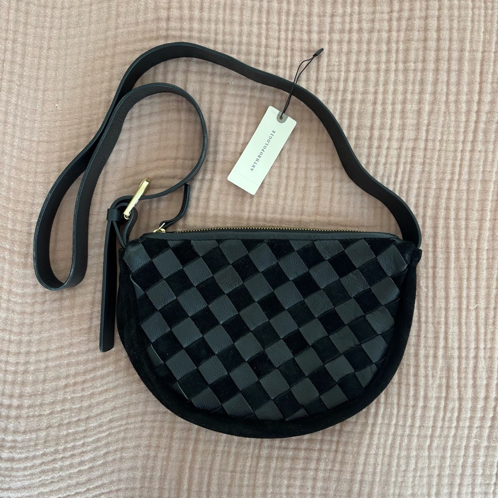 Anthropologie Black Checkered Crossbody Bag